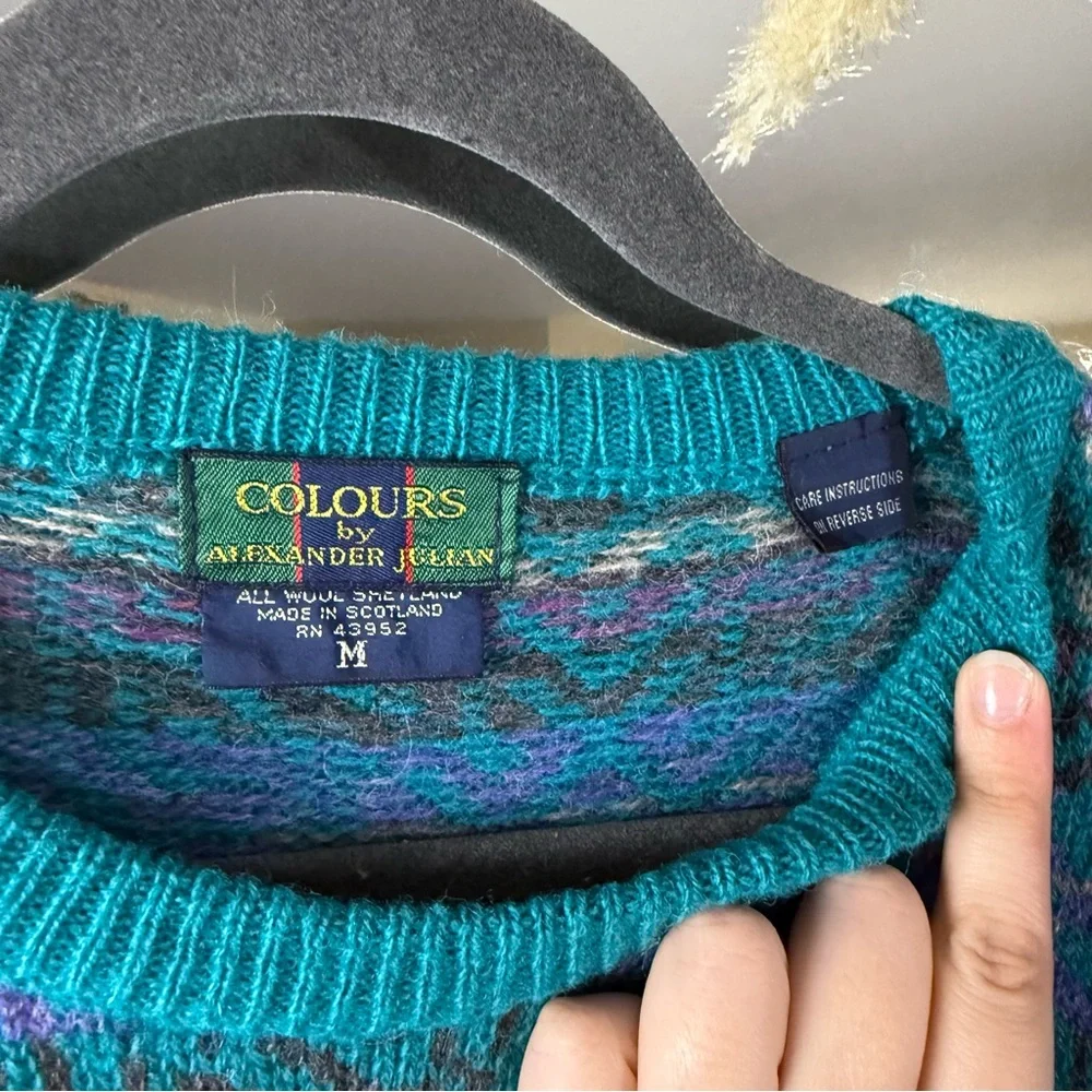 Colours by Alexander Julian Men’s Vintage Blue Green Teal Knit WOOL Sweater